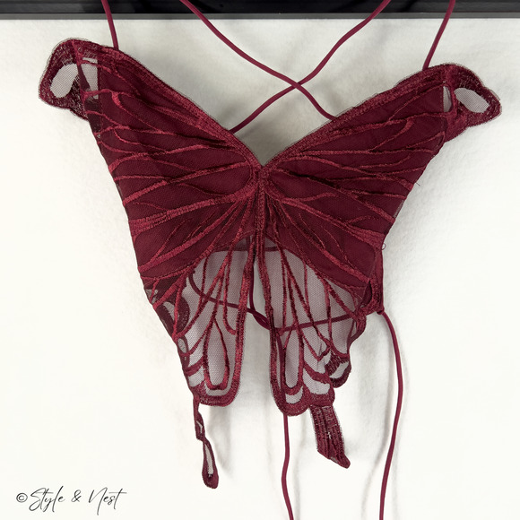 Y2K Lace Sheer Butterfly Backless Tie Bra Top Festival Rave Fairy READ DESCRIP - Picture 4 of 5